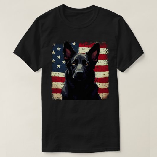 Patriottische Zwarte Duitse Herder Amerikaanse vla T-shirt (Design voorkant)