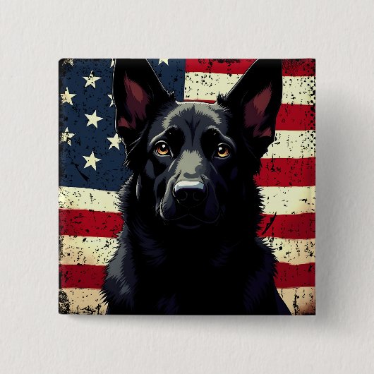 Patriottische Zwarte Duitse Herder Amerikaanse vla Vierkante Button 5,1 Cm (Voorkant)