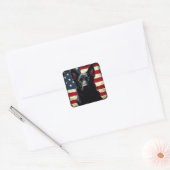 Patriottische Zwarte Duitse Herder Amerikaanse vla Vierkante Sticker (Envelop)