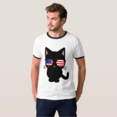 Patriottische zwarte kat Funny T-shirts, zonnebril T-shirt (Voorkant volledig)