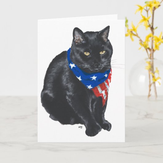 Patriottische Zwarte Kat Kaart (Gele Bloem)