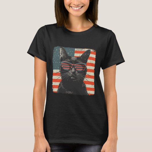 Patriottische Zwarte Kat Shirt 4 juli Vrouwen Mann (Voorkant)