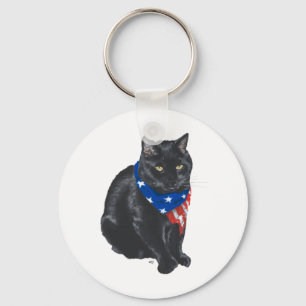 Patriottische Zwarte Kat Sleutelhanger