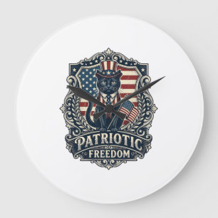 Patriottische Zwarte Kat Vector Grafische T-shirt Grote Klok