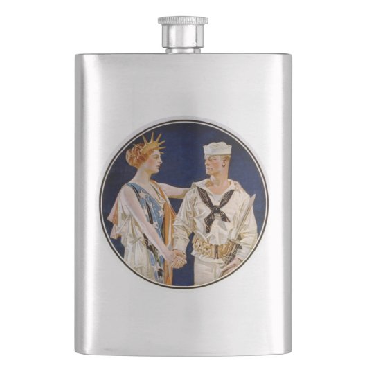  patriottisme, Lady Liberty met Navy Seaman Heupfles (Voorkant)