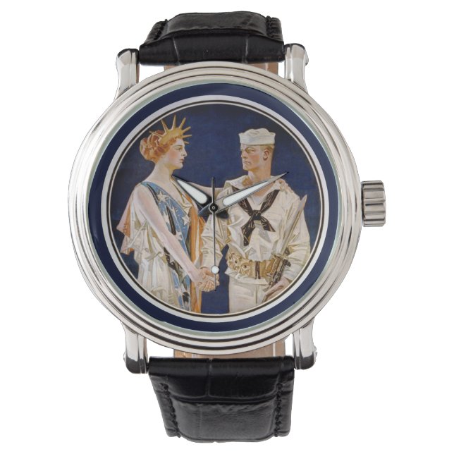  patriottisme, Lady Liberty met Navy Seaman Horloge (Voorkant)