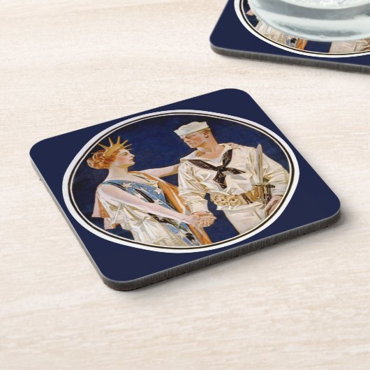  patriottisme, Lady Liberty met Navy Seaman Onderzetter (Linkerzijde)