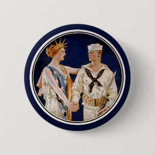  patriottisme, Lady Liberty met Navy Seaman Ronde Button 5,7 Cm