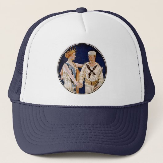  patriottisme, Lady Liberty met Navy Seaman Trucker Pet (Voorkant)