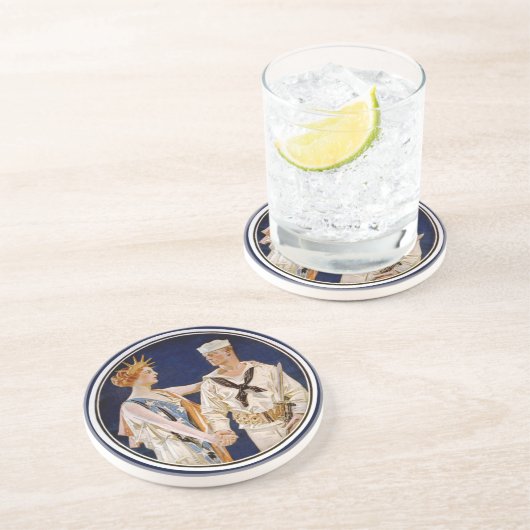  patriottisme, Lady Liberty met Navy Seaman Zandsteen Onderzetter (Zijkant)