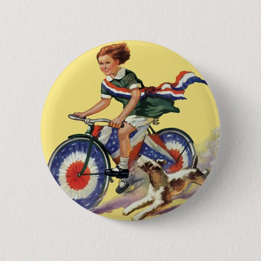 patriottisme, meisje dat een patriottische bike b ronde button 5,7 cm (Voorkant)