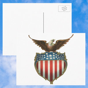 patriottisme, Proud Eagle over Amerikaanse vlag Briefkaart
