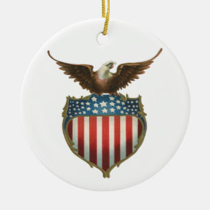 patriottisme, Proud Eagle over Amerikaanse vlag Keramisch Ornament