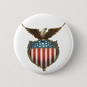 patriottisme, Proud Eagle over Amerikaanse vlag Ronde Button 5,7 Cm