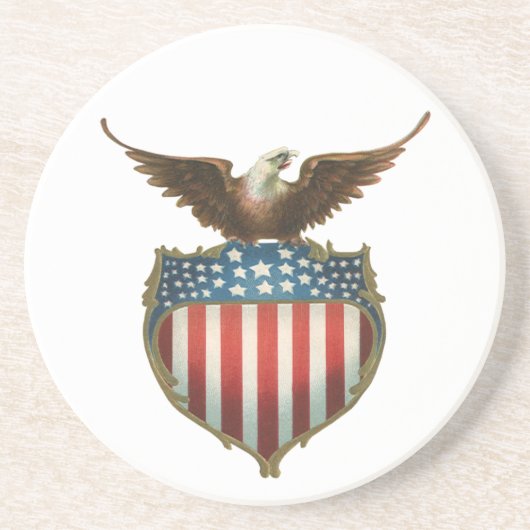  patriottisme, Proud Eagle over Amerikaanse vlag Zandsteen Onderzetter (Voorkant)