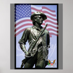 Patriottistische vrijheidsminuutman met verdedigin poster