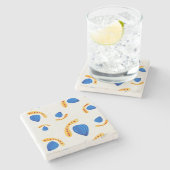 Patrón boho pintado a mano amarillo y azul stenen onderzetter (Zijkant)