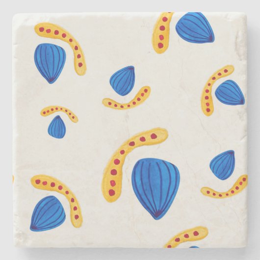 Patrón boho pintado a mano amarillo y azul stenen onderzetter (Voorkant)