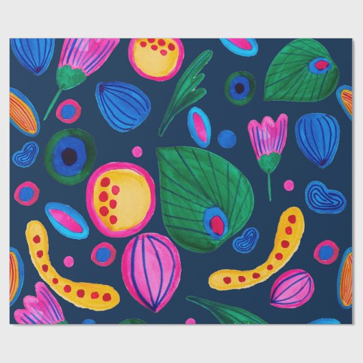 Patrón boho pintado a mano azul navy cadeaupapier (Vlak)