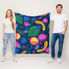 Patrón boho pintado a mano azul navy fleece deken