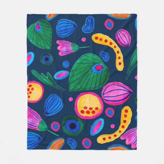 Patrón boho pintado a mano azul navy fleece deken (Voorkant)