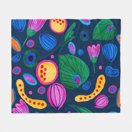 Patrón boho pintado a mano azul navy fleece deken (Voorkant (Horizontaal))