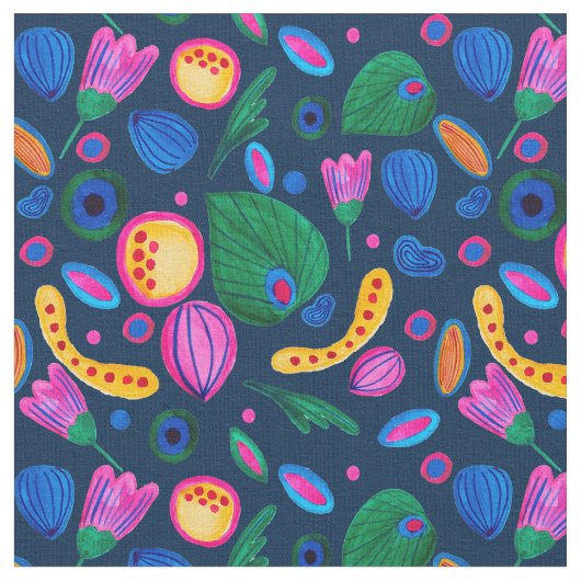 Patrón boho pintado a mano azul navy stof (Close Up)