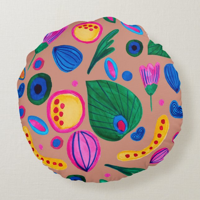 Patrón cozy boho terracota  rond kussen (Achterkant)