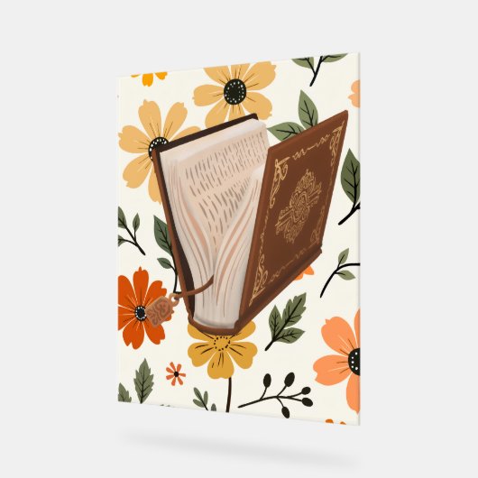 patron de flores y libros groovy acryl bord (Hoek)