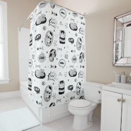 Patrón divertido de gatos en blanco y negro douchegordijn