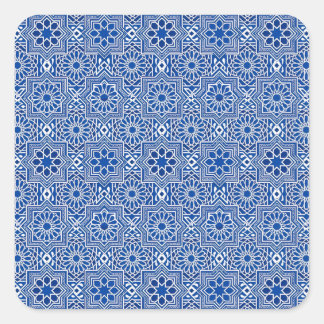 Patrón Geométrico de Azulejo Tradicionales en Azul Vierkante Sticker