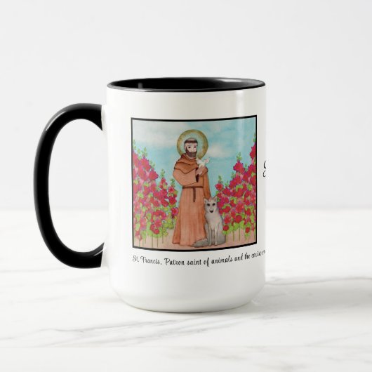 Patron St. Francis van Assisi Waterverf Gift B/W Mok (Links)