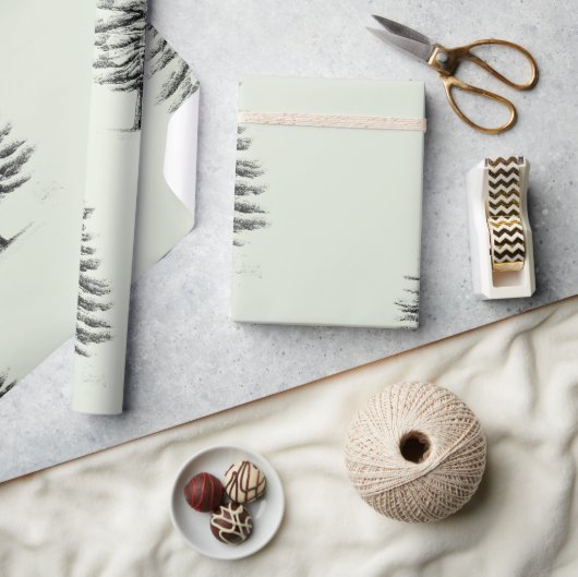 Patrón vintage de árboles negros de Navidad Cadeaupapier (Crafts)