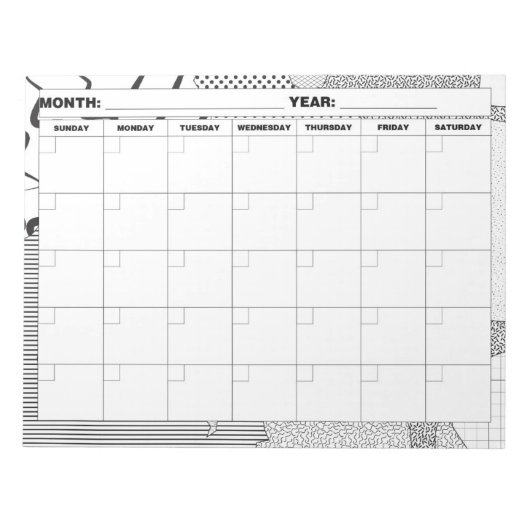 Patronen Galore Black en White Blank Calendar Notitieblok (Voorkant)