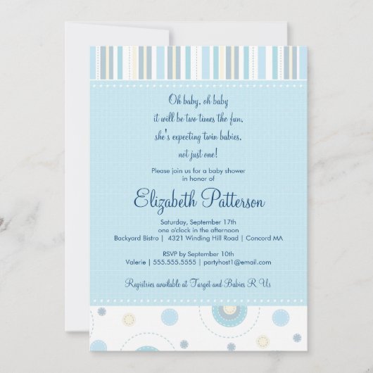 Patronen van Fun Twin Boy Baby shower Invitation Kaart (Voorkant)