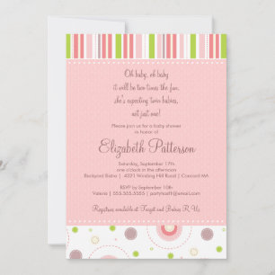 Patronen van Fun Twin Girl Baby shower Invitation Kaart