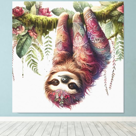 Patronen van Natuur - Oerwoud Sloth Canvas Afdruk (Insitu (Houten vloer))