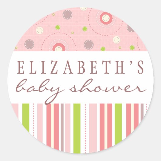 Patronen van Plezier in Roze Baby shower Favor Sti Ronde Sticker (Voorkant)