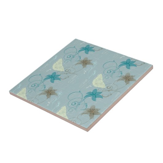 patronen van vlinder en flora tegeltje (Zijkant)