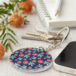 Patroon_7_Camellia en vogel_1 acryl Sleutelhanger