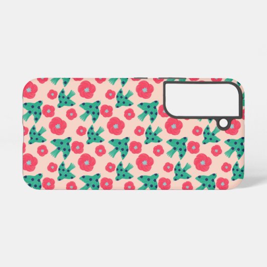 Patroon_8_Camellia en vogel_2 Samsung Galaxy Hoesje (Achterkant horizontaal)