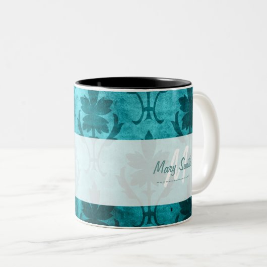 Patroon Aangepast Initiaal Wit Blauw Tweekleurige Koffiemok (Voorkant rechts)