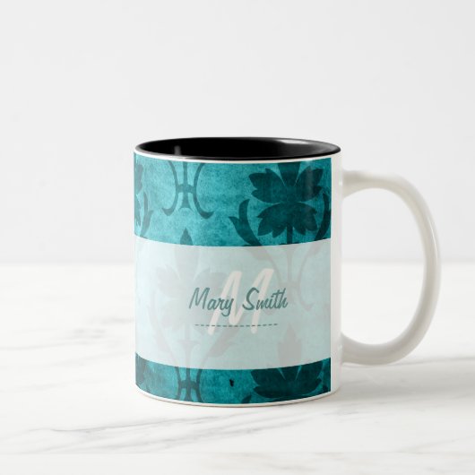  Patroon Aangepast Initiaal Wit Blauw Tweekleurige Koffiemok (Rechts)