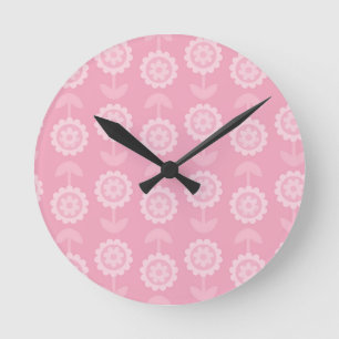 Patroon Abstract Art Roze Bloemen Ronde Klok