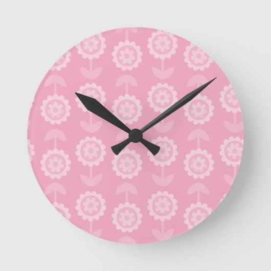 Patroon Abstract Art Roze Bloemen Ronde Klok (Voorkant)