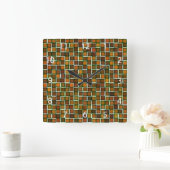 Patroon abstracte Earth Tone Squares Vierkante Klok (Huis)