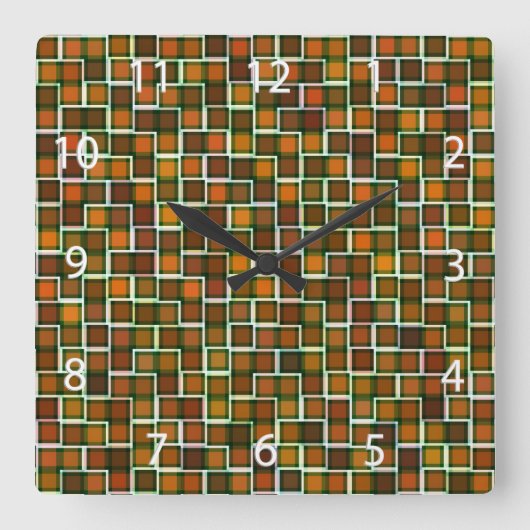 Patroon abstracte Earth Tone Squares Vierkante Klok (Voorkant)