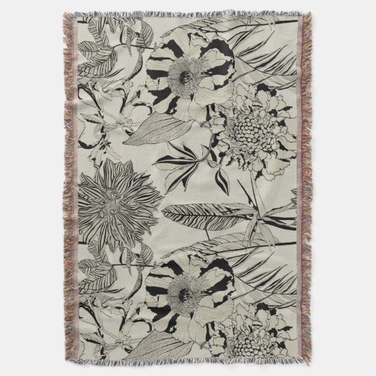 Patroon achtergrond met lijnpalmen, bloemen. deken (Voorkant Verticaal)