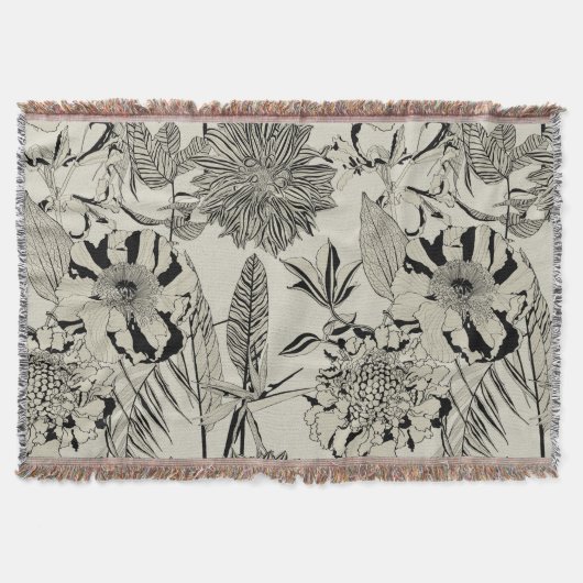 Patroon achtergrond met lijnpalmen, bloemen. deken (Voorkant)