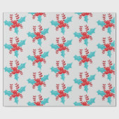 Patroon Aqua en Red Holiday Berries Cadeaupapier (Vlak)